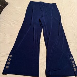 Chico's Travelers Navy Gold Faux Button Wide Leg Pants Size 0 NWOT